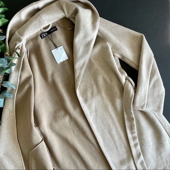 Zara • Long Sleeve Hooded Belted Wrap Coat Beige Size S - Picture 9 of 11